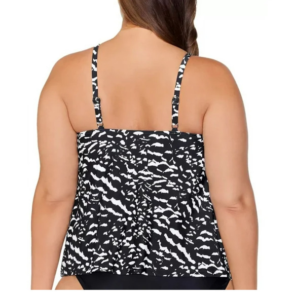 Island Escape BLACK WHITE Cali High Neck Underwire Tankini Swim Top 16W - Picture 2 of 2